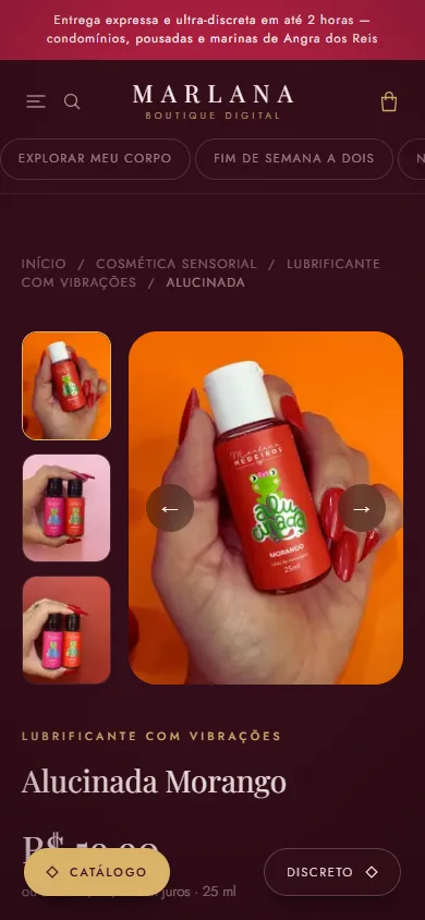 Página de produto com orientação e discrição